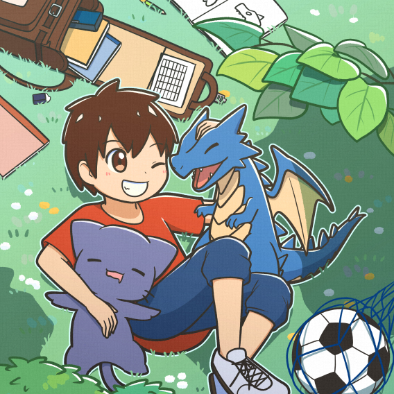 男の子と小さなモンスターのイラスト